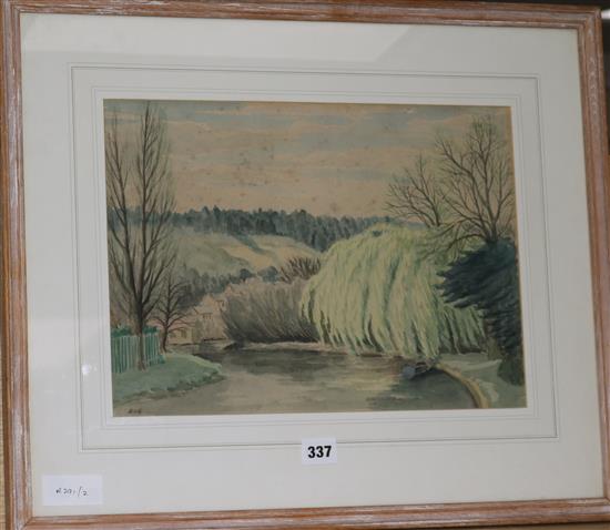 George Bissill (1896-1973) River landscape 27 x 38cm